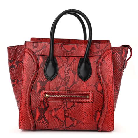 CELINE Snakeskin Calfskin Mini Luggage Red Black